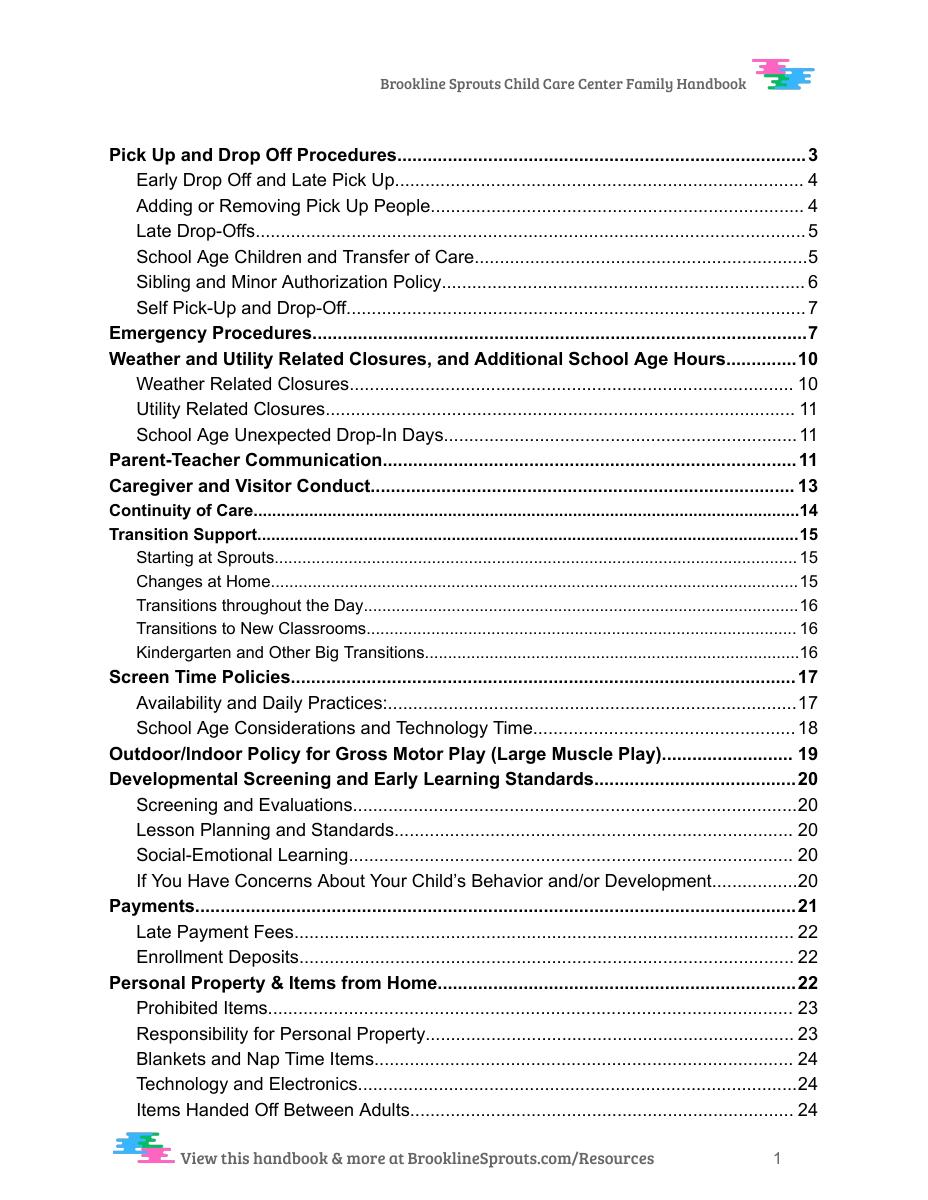 Brookline Sprouts family handbook page 2